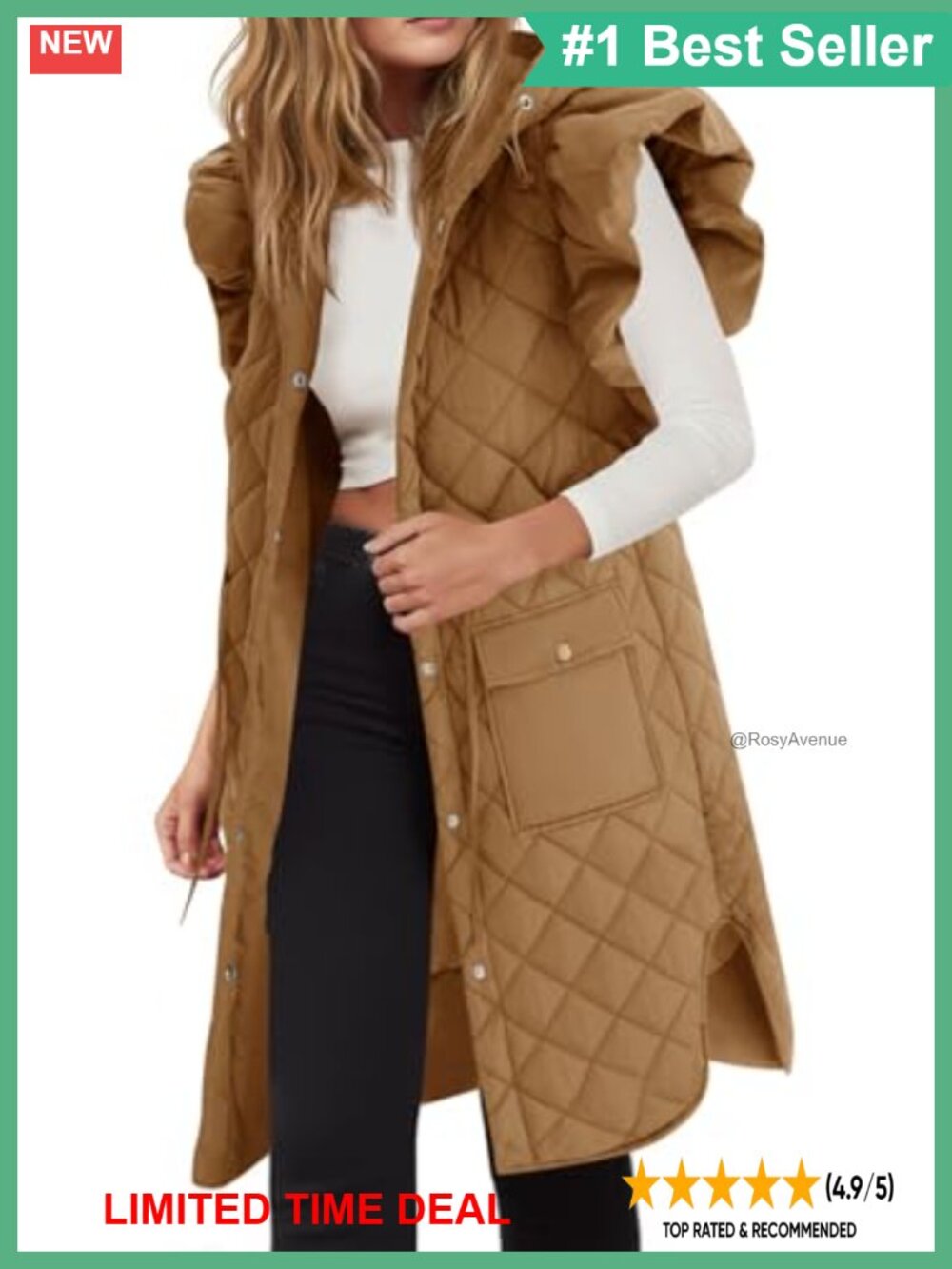 Womens Long Puffer Vest Hooded Quilted Sleeveless Winter Jacket